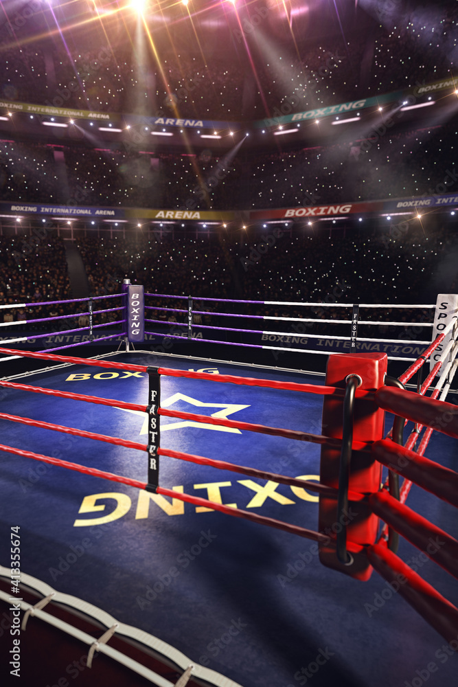 Wall mural empty ring boxing arena in the light of a spotlight