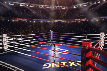 Empty ring boxing arena in the light of a spotlight