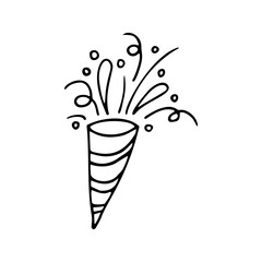 Single hand drawn firework for celebration greeting cards, posters, stickers and seasonal design. Isolated on white background. Doodle vector illustration.