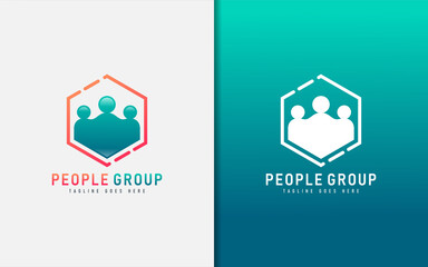 People Group Logo Design. People Group Symbol Combination with Hexagon Shape. Vector Logo Illustration.