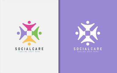 Social Care Logo Design. Colorful People Group Symbol Combination. Vector Logo Illustration.