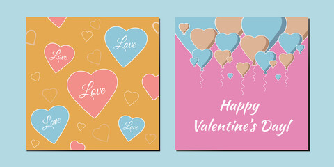 Fototapeta na wymiar Vector set of greeting cards. Designed specifically for the day of saint Valentin. Perfect as an addition to a gift. Or ready to decorate the covers of social networks