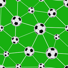 Seamless pattern of football balls with white lines on a green background