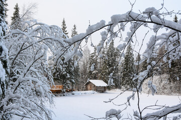 RUSKEALA, RUSSIA- JANUARY 15, 2021: Ruskeala Waterfalls in winter