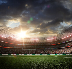 Empty American football soccer stadium in sunlight