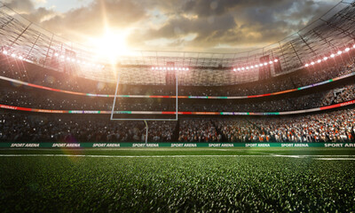 Fototapeta na wymiar Empty American football soccer stadium in sunlight