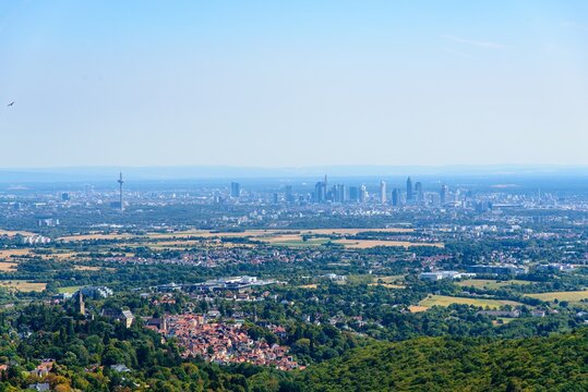 Frankfurt am Main  from Taunus Mountains (mountain Altkonig, Feldberg) by Konigstein Falkenstein, Kronberg. Nearby Oberursel. Hesse, Germany