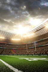 Fototapeta na wymiar Empty American football soccer stadium in sunlight