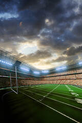 Empty American football soccer stadium in sunlight