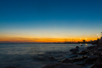 Sunset in Athen at the beach of the Mediterranean sea