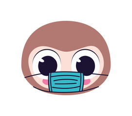 cute sloth with safety mask on a white background