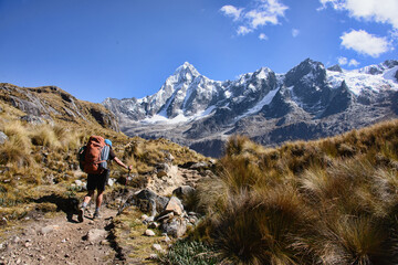 Trekking heading to Union Pass on the Santa Cruz trek, Cordillera Blanca, Ancash, Peru