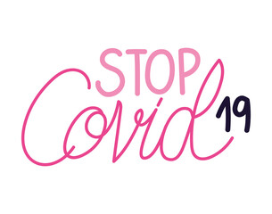 cute sticker about stop covid19 lettering