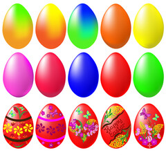  Clipart, vector.  15 colourful Easter eggs isolated on white background.