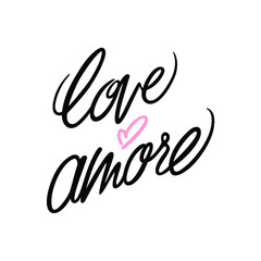 Love-Amore. Freehand lettering per poster, cartolina, parete, innamorati.