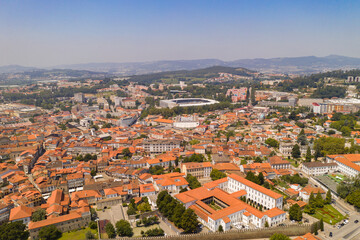 Fototapeta na wymiar Guimaraes drone aerial city view in Portugal