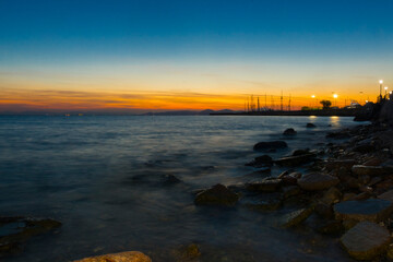 Sunset in Athen at the beach of the Mediterranean sea