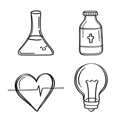 bundle of four doodle style set icons vector illustration design