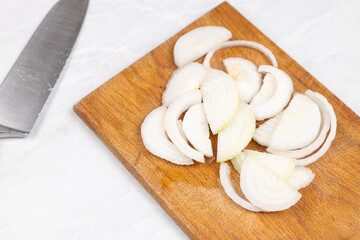 Fototapeta na wymiar Sliced Onions ready for frying and cooking