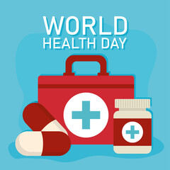 world health day lettering and healthy icons