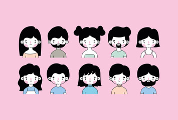 group of people heads icons on a pink background