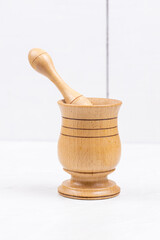 Wooden Mortar with white background