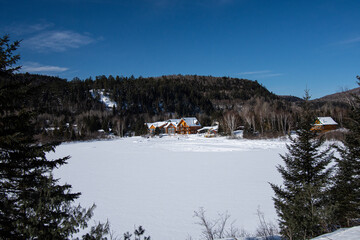 Nice lake, Winter landsacape on the countryside in Quebec, Canada