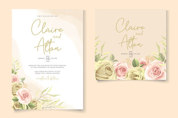 Wedding card design with beautiful roses ornaments