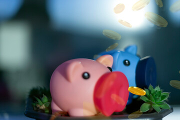 Piggy banks.- The concept of saving for the period after the corona virus pandemic