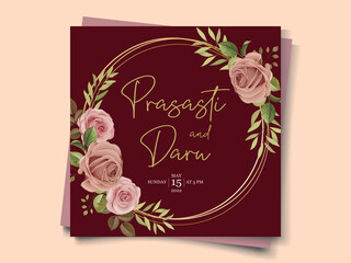 Wedding card design with beautiful roses ornaments