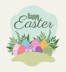 happy easter lettering with easter eggs