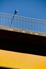 Complementary!  Section of bridge painted yellow against blue sky.