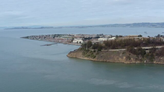 Aerial: view of an island and the ocean, drone view