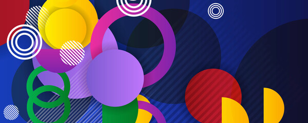 Summer colorful red yellow blue green purple white background and banner with circle, line, square, stripes and waves in vector abstract shape. 