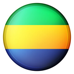 Glass light ball with flag of Gabon. Round sphere, template icon. National symbol. Glossy realistic ball, 3D abstract vector illustration highlighted on a white background. Big bubble