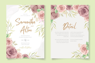 Wedding card design with beautiful roses ornaments