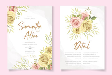 Wedding card design with beautiful roses ornaments