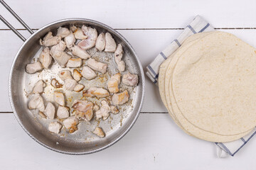 Fried sliced Chicken Breasts in the Frying pan