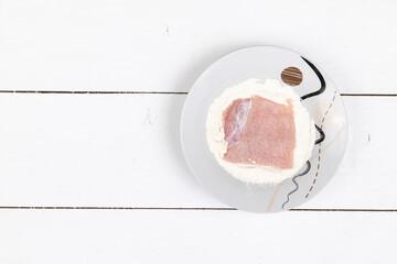 Top view of Fresh Raw Pork Meat on the Wooden Board