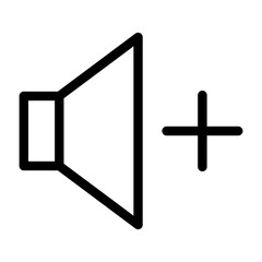 Audio speaker volume up outline icon. Sound symbol. Add volume glyph. Line vector illustration isolated on white background.