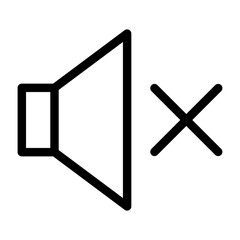 Mute, no sound line icon. Sound off button. Mute, silent speaker symbol. Outline vector illustration isolated on white background.