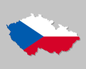 Highly detailed map of Czech with flag. Silhouette of European country map with Czech flag inside vector illustration on light gray background