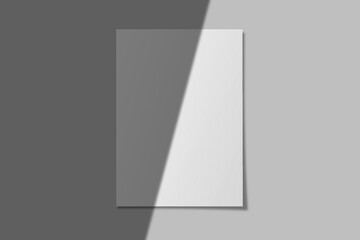 Realistic blank A5 flyer brochure for mockup. Paper or poster illustration with shadow overlay. 3D Render.