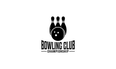 logo for bowling with illustration of bowling equipment