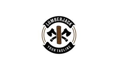 logo for woodcutter with sharp ax illustration