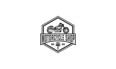 logo for motorbike repair shop with big motorbike illustration