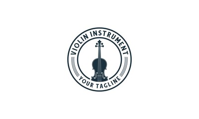 Violin instrument logo with violin illustration on white background