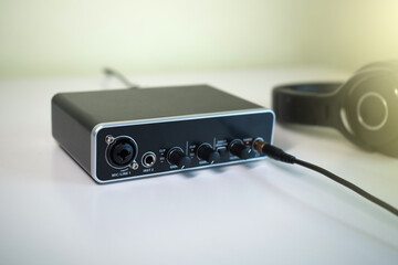 External USB Sound card. Home studio concept.