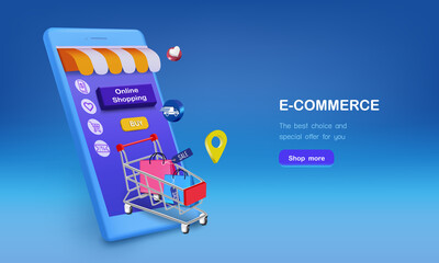 Shopping cart with bag and shop for online sale