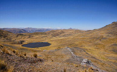 Beautiful landscape of the original Inca Trail to the ruins of Huchuy Qosqo, Sacred Valley, Peru